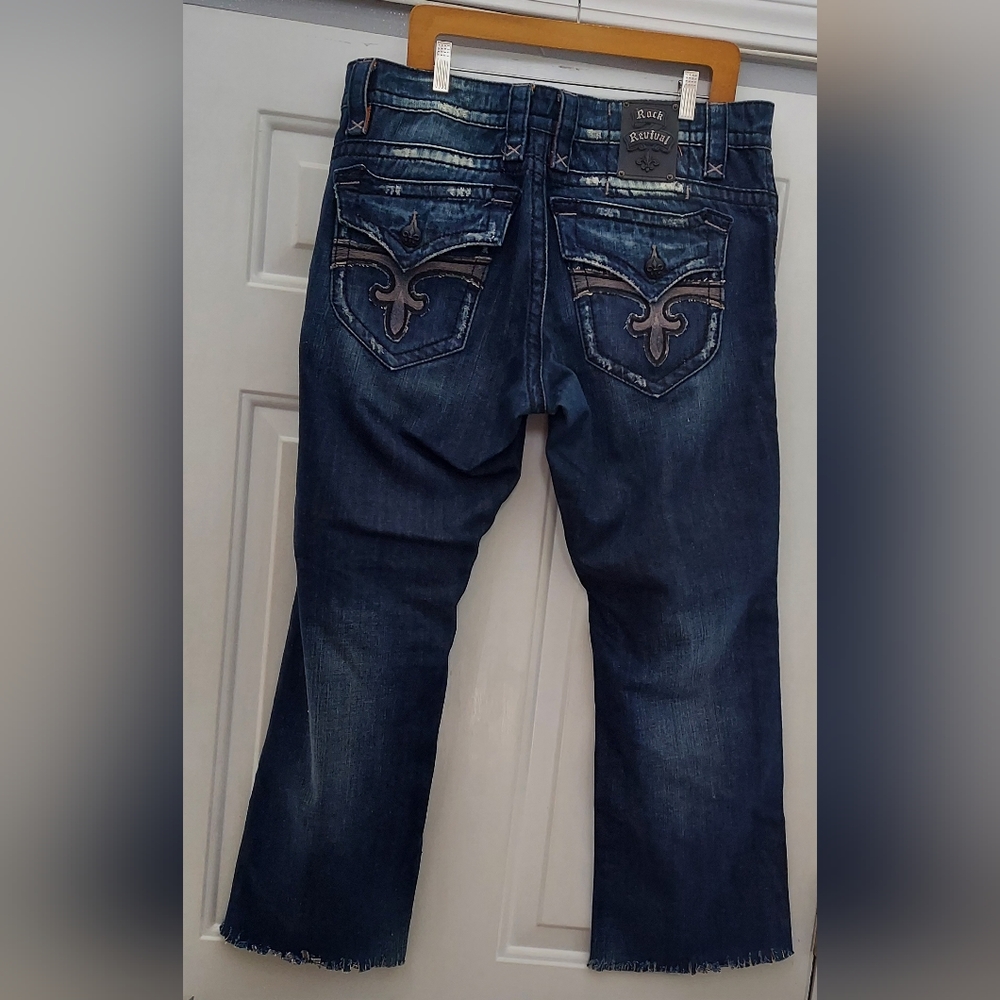 ROCK REVIVAL "PAUL" MEN'S ZIP FLY DISTRESSED & DESTROYED STRAIGHT JEANS SIZE 36